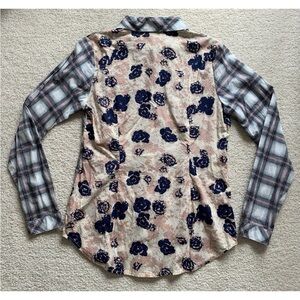Cabi Festival Button Up Shirt Womens S Mixed Pattern Plaid Floral Artsy Western